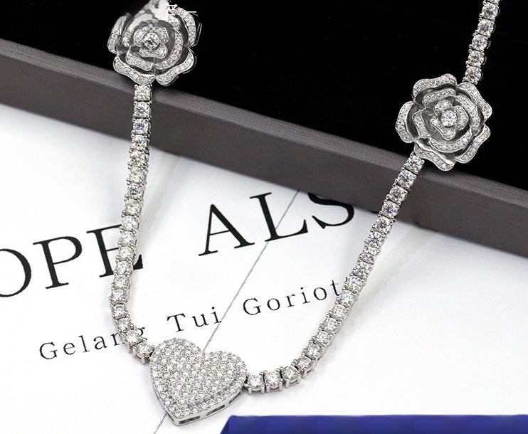 925 Silver Set Moissan Hip-hop Personalized Rose Necklace