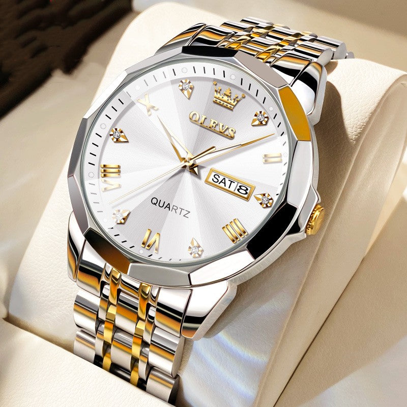 Roman Scale Double Calendar Quartz Watch Waterproof