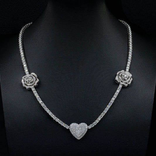 925 Silver Set Moissan Hip-hop Personalized Rose Necklace